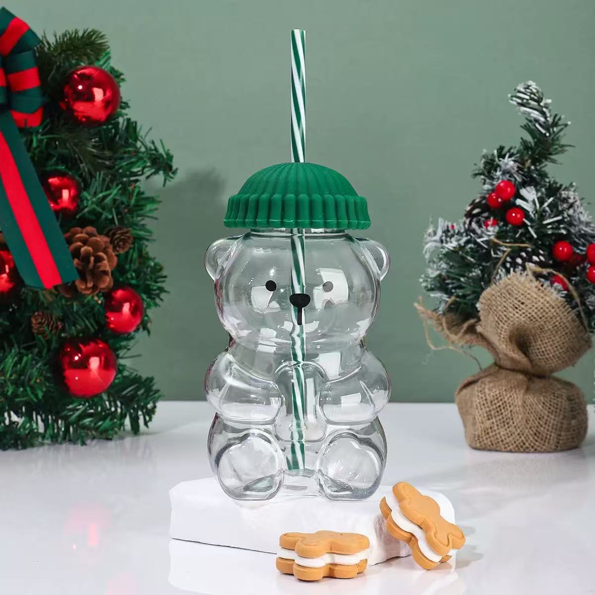 Christmas Teddy Bear Glass Cup