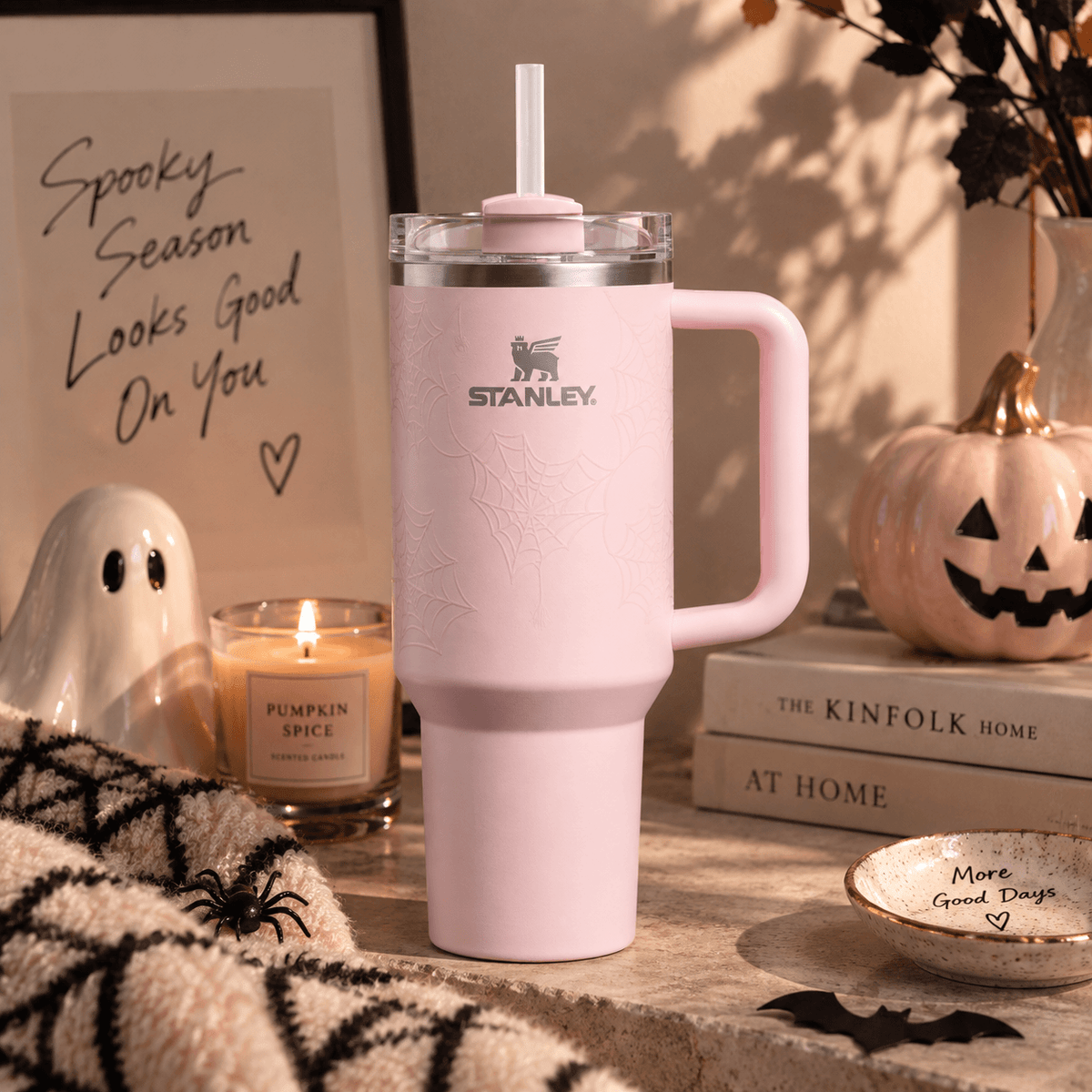 Glow-in-the-Dark Spiderweb Pink Tumbler
