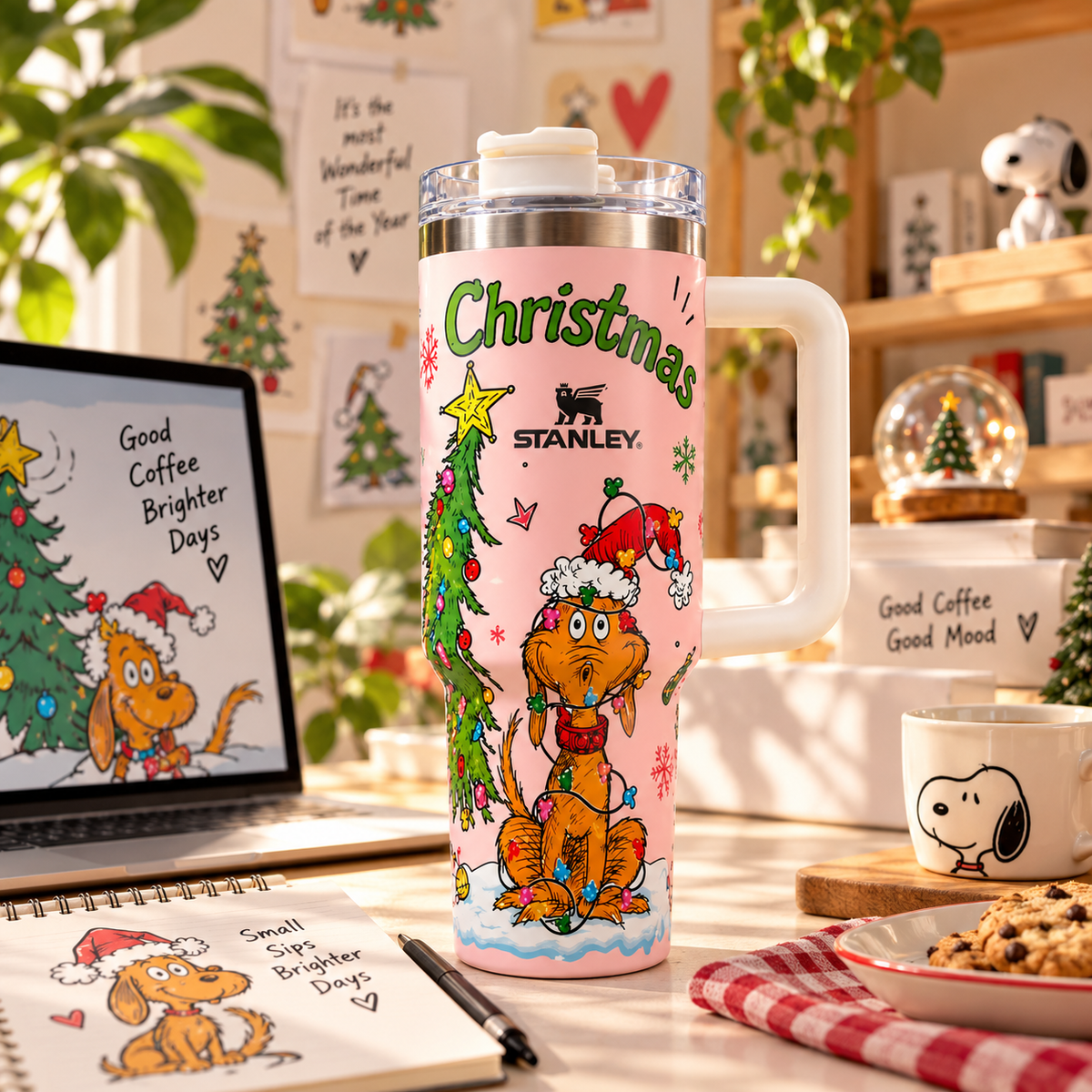 Pink Christmas Puppy Tumbler