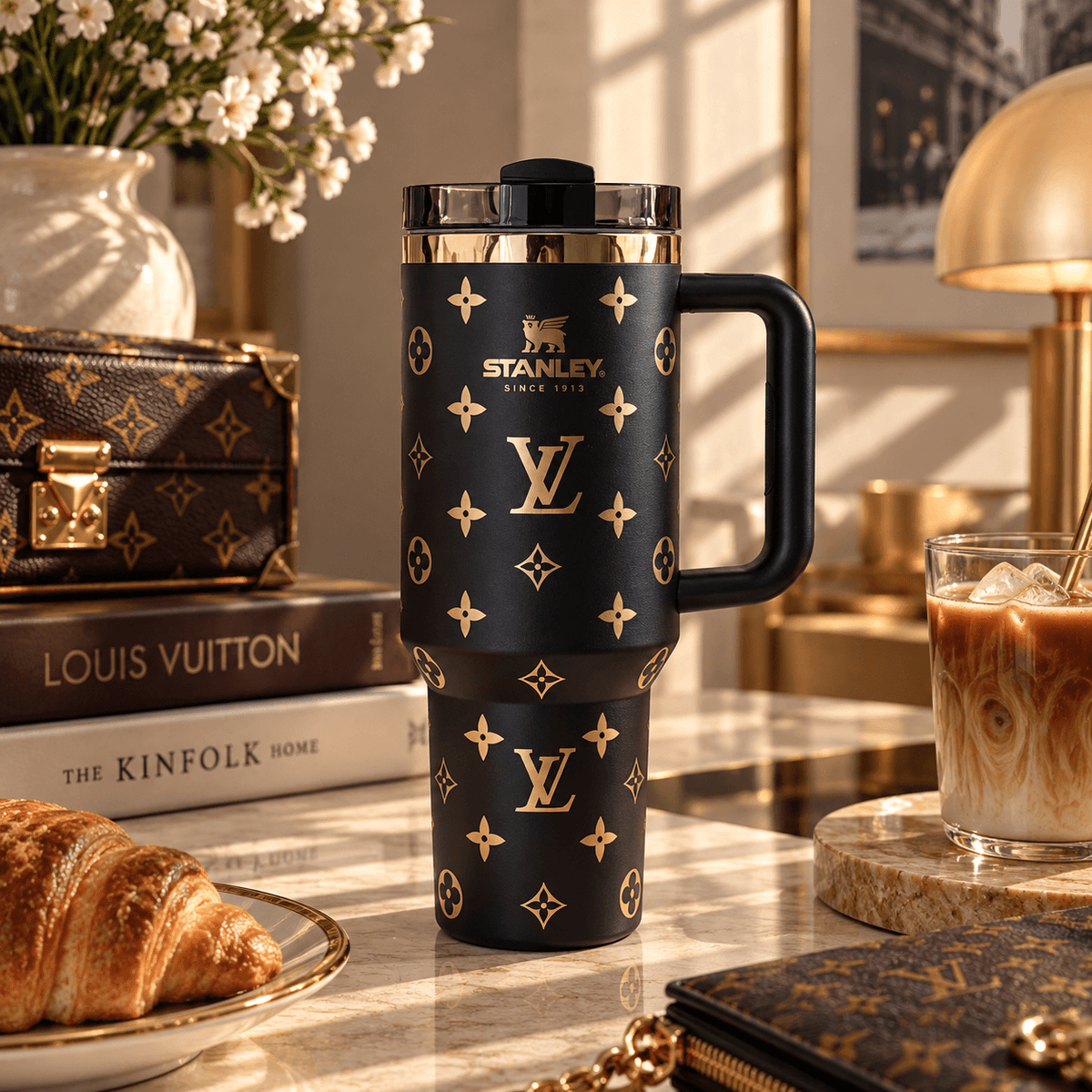 Chocolate Gold Monogram Tumbler