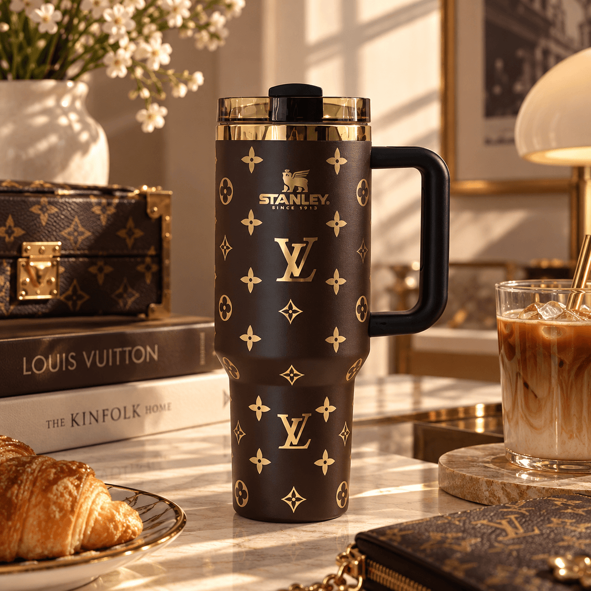 Chocolate Gold Monogram Tumbler