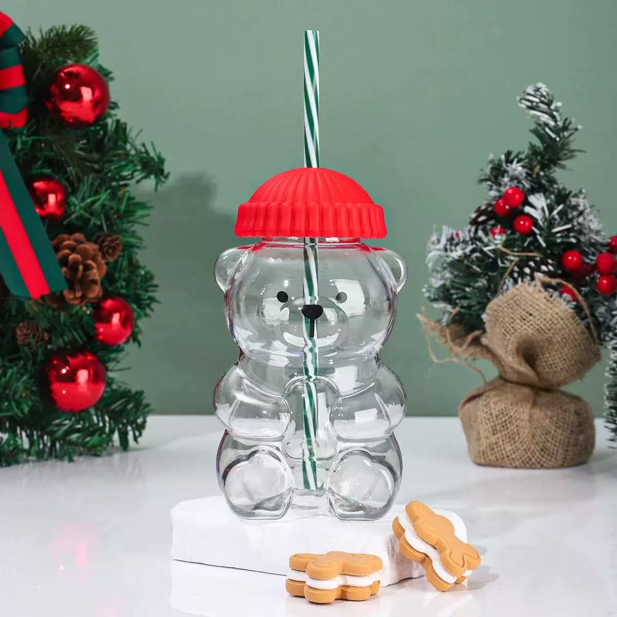 Christmas Teddy Bear Glass Cup
